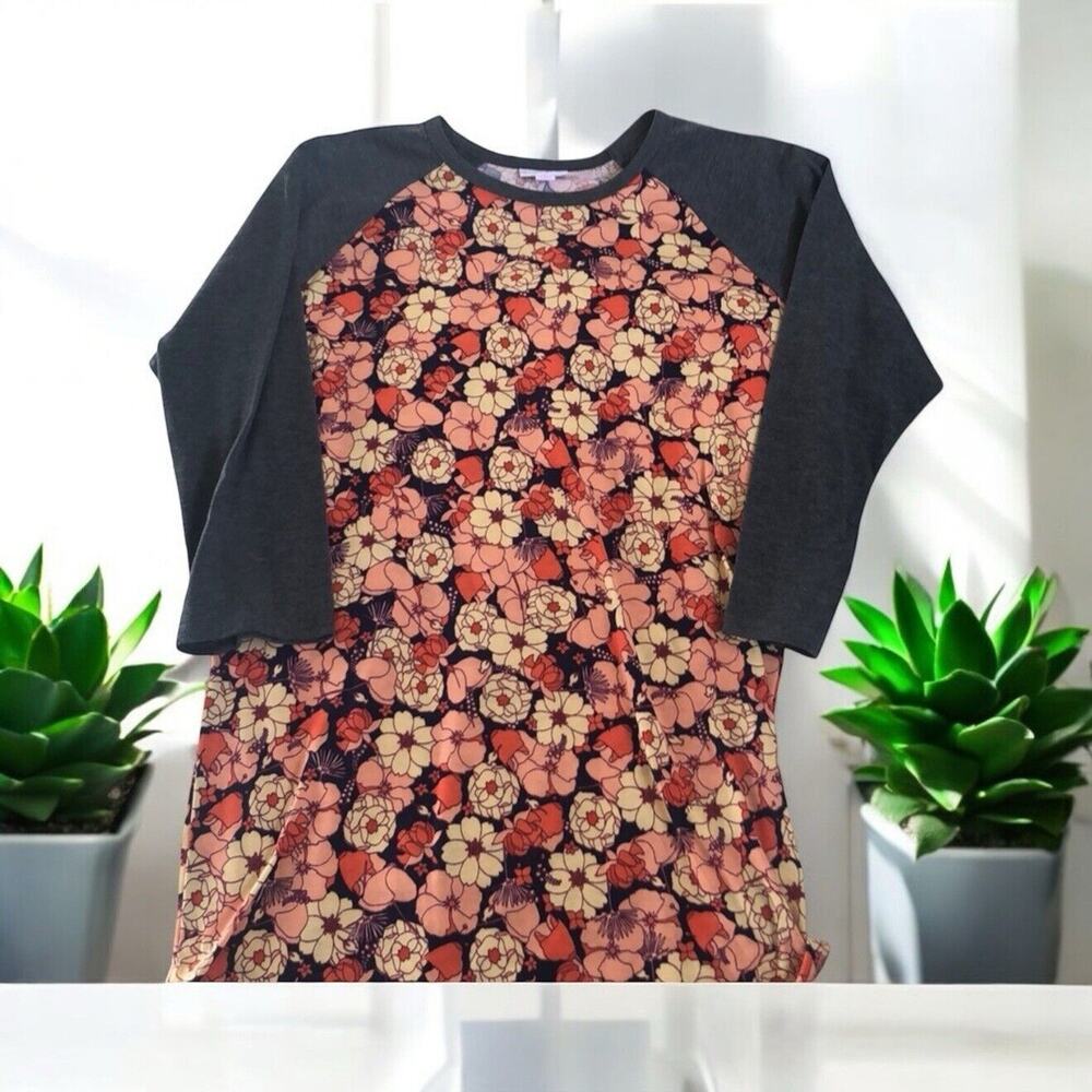 LuLaRoe Randy 3/4 sleeve baseball tee floral print Shirt Women’s Size S‎